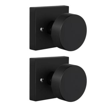 Imagem de goldenwarm Maçaneta de porta falsa preta, liga de zinco, bola quadrada fosca preta, maçanetas para corredores, cozinhas, maçanetas resistentes a granel - Moderno e elegante (1 par / 2 peças)