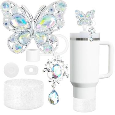 Imagem de Acessórios para copo Stanley, corrente de borboleta para Stumbler com alça, bota de silicone e capas de palha, decoração de coisas, garrafa de água, joias, copo personalizado, etiqueta de decoração