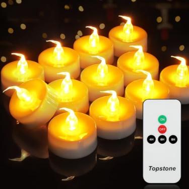 Imagem de Velas Topstone com controle remoto e temporizador, velas amarelas sem chama, luz de chá operada por bateria de grande capacidade, melhor para decoração de casamentos e festivais, pacote com 12