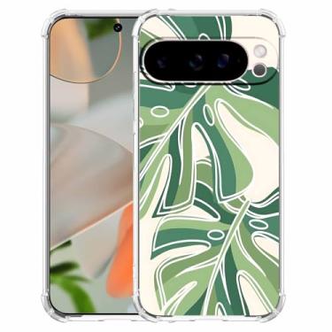 Imagem de AOSSXIN Monstera Leaves Minimalista Planta Linha Artística, Capa Amortecedora de TPU Macio Moderno para Google Pixel 9 Pro XL Transparente