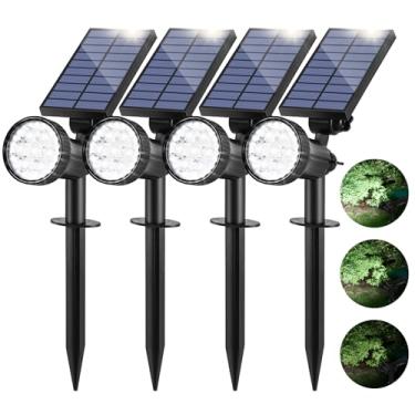 Imagem de Pacote com 4 luzes solares para o exterior, 30 LEDs de luzes alimentadas por energia solar ao ar livre com 3 modos, iluminação de paisagem à prova d'água, holofotes liga/desliga automático para jardim