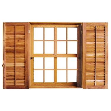 Imagem de Janela De Madeira Guilhotina Padrão Imbuia 120x140cm 4 Folhas Rodam Natural