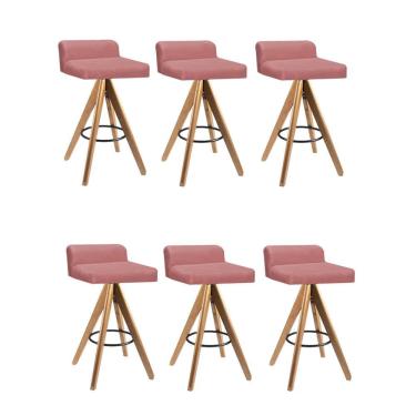 Imagem de Kit 06 Banqueta Alta Com Encosto Giratória Aurea Cozinha Suede Rose Gold - Amey Decor