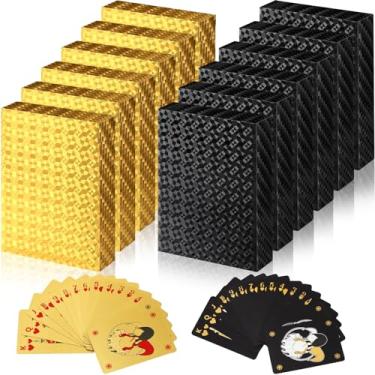 Imagem de Zubebe 12 Decks Playing Cards Bulk Waterproof Plastic Gift Poker Cards Gold Foil Playing Cards Deck of Cards for Adults Washable Flexible for Party Game Favors(Black, Gold)