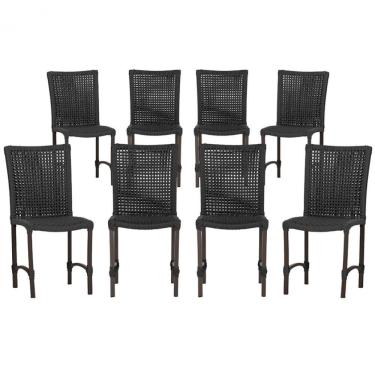 Imagem de 8 Cadeiras De Jantar Cannes De Alumínio Pintura Marrom Trama Preto