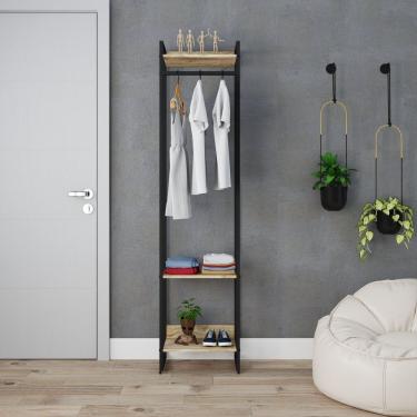 Imagem de Estante Closet Arara Industrial 3 Prateleiras 187x45cm Dynamica Carvalho / Est.preta