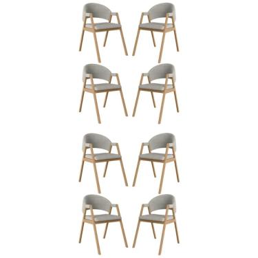Imagem de Kit 8 Cadeiras Para Mesa De Jantar Moderna Linho Balaqui Cinza Claro