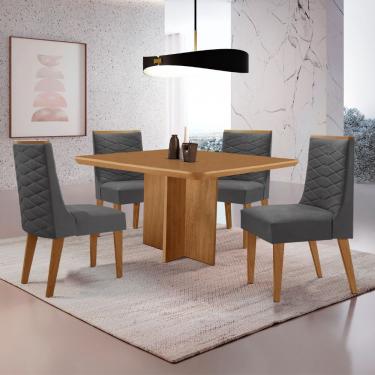 Imagem de Mesa Olimpia 90 Mdf Com 4 Cadeiras Safira Veludo Grafite/naturalle/naturalle