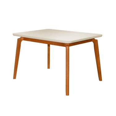 Imagem de Mesa Jantar Jade Retangular 120x90cm Tampo Chanfrado Off White Base Madeira Maciça Mel