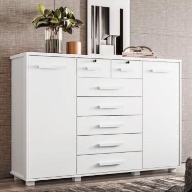 Imagem de Cômoda Palumoveis Fontana Com 7 Gavetas E 2 Portas 160cm Branco