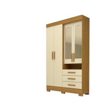 Imagem de Guarda-roupa Casal Bolívia Com Espelho 4 Portas100% Mdf100% Linhamobília Cinamomo/off White