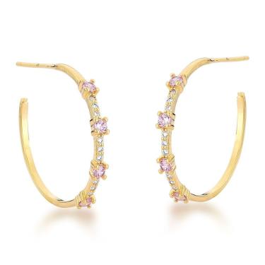 Imagem de Brinco Argola Ponto De Luz Colorida Banhada A Ouro 18k