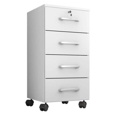 Imagem de Gaveteiro Gávea Com Chave 4 Gavetas Branco Fosco - Móveis Leão