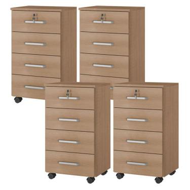 Imagem de Kit 4 Gaveteiros Para Escritório Gávea Com Chave Freijó Fosco - Móveis Leão