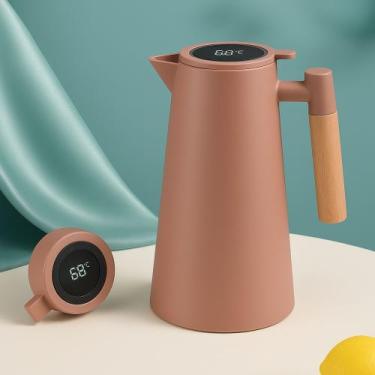 Imagem de Garrafa Térmica Termômetro Digital 1L Café Chá Com Cabo Madeira MS-934