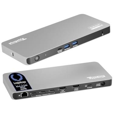 Imagem de Plugable Estação de ancoragem USB C, 5 monitores, dock DisplayLink de 140 W conecta até cinco monitores 4K para laptops MacBook Windows Thunderbolt 4, 2 HDMI, 3 USB C 2,5 Gbps Ethernet, driver
