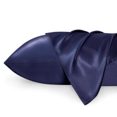 Imagem de Fronha Bedsure Satin Queen Size, conjunto de 2, azul marinho