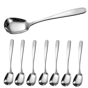 Imagem de CHENSHUO Colheres De Sopa Cabeça Quadrada, Colher Sobremesa Grossa E Pesada Estilo Coreano, Aço Inoxidável Com Cabo Longo, Mesa Plana, Conjunto 8,7".