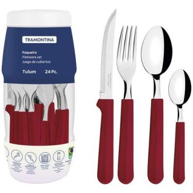 Imagem de Faqueiro Tramontina Aço Inox Tulum 24 Pç Vermelho - Napolestore