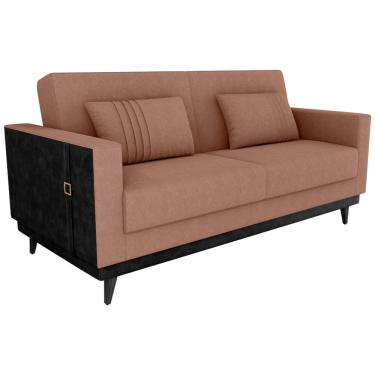 Imagem de Sofa Cama 2 Lugares 203 cm Boucle Marrom Corino Preto Milani Store