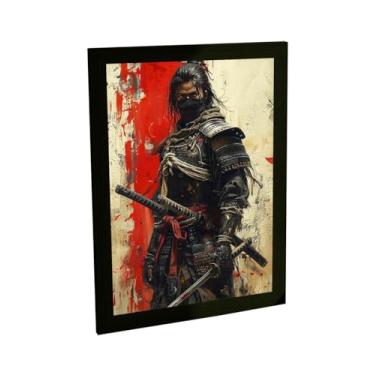 Imagem de Quadro Decorativo Samurai De Preto Ilustração Grunge Decoração Poster Quarto Sala