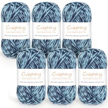 Imagem de 6 novelos de lã grossa premium para artesãos americanos - 100 g por rolo, ideal para chapéus, cachecóis e cobertores rápidos e aconchegantes, azul gradiente