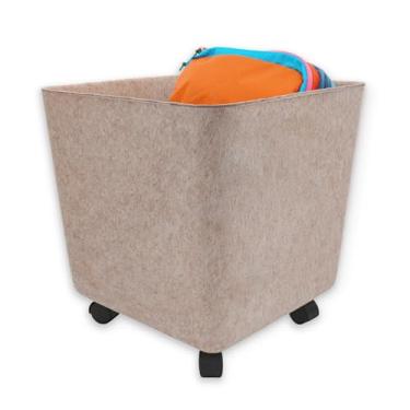 Imagem de Welaxy Nodic Cesta grande de armazenamento com rodinhas para escritório móvel Caixa aberta de feltro para mochila brinquedos livros de animais de estimação roupas cobertor organizar armário banheiro