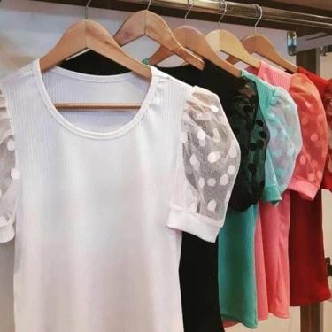 Imagem de Blusa feminina manga curta princesa tule gola rasa - Filó Modas, g, Br
