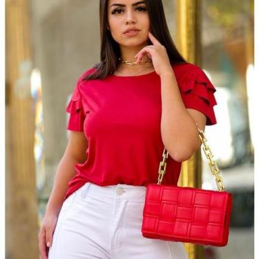 Imagem de Blusa feminina tshirt suede manga curta babado moda - Filó Modas, m, P