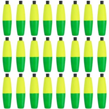 Imagem de VATEICO Boias de pesca para peixe-gato, boia de espuma para pesca de charuto, plataforma de pompano, rolhas de pesca, boia para pesca em água doce e salgada (amarelo e verde, 7,6 cm - 24 peças)