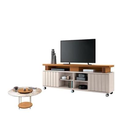 Imagem de Rack Bancada Rivera 1.8 com Mesa de Centro Sky com Tampo de Vidro Cina