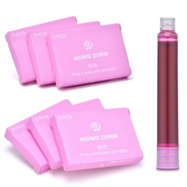 Imagem de Asvine Cartuchos de tinta rosa para caneta-tinteiro Hongdian, conjunto de 30 cartuchos de tinta, diâmetro de furo de 3,4 mm