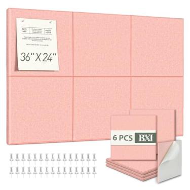 Imagem de BXI Quadro de avisos de feltro, 91 x 61 cm, 6 peças, quadro de cortiça autoadesivo com 30 pinos, placa de pinos de pôster resistente, painéis acústicos de parede, quadro de visão para decoração de