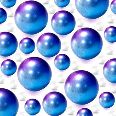 Imagem de 80 contas flutuantes sem furos e 500 contas de gel de água para vasos pérolas falsas, pérolas azuis gradientes flutuantes peça central para festa mesa casamento 10/14/20 mm