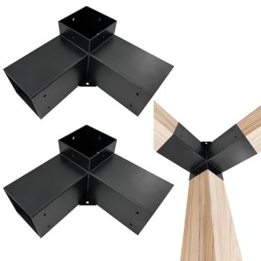 Imagem de DEVALLEY Kit De Suportes Para Pérgola De 3 Vias, Suportes Para Marcenaria De Canto Direito Faça Você Mesmo Para Madeira De 4" X 4"(Real: 3,5" X 3,5") Para Pérgolas De Pátio, Gazebos, Cabana De Madeira