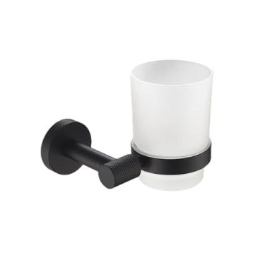 Imagem de Suporte de parede preto em aço inoxidável para toalhas, suporte para rolo de papel higiênico, gancho para roupão, escova de vaso sanitário, acessórios para banheiro (porta-copos)