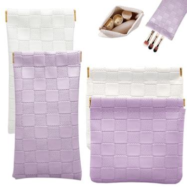 Imagem de lyBlissor 4 peças bolsa de cosméticos de couro para bolsa, pequena bolsa de maquiagem para mulheres, impermeável, portátil, sem zíper, porta-moedas, bolsa de batom, acessórios, bolsa de armazenamento