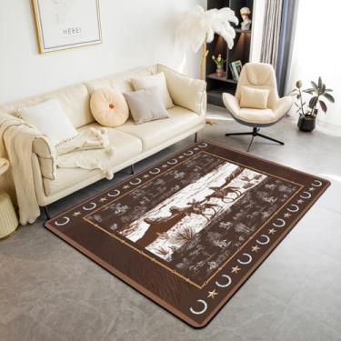 Imagem de Feelyou Tapete de área asteca ocidental, tapetes de caubói de cavalo 7,5 x 12,7 cm, para sala de estar, quarto, para meninos, homens, crianças, adolescentes, rústico, decoração ocidental, campo, oeste
