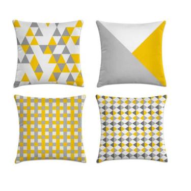 Imagem de Kit 4 Capas De Almofadas Cinza Amarelo E Branco 45X45 - Kombigode