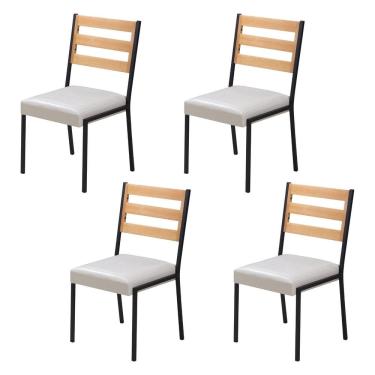 Imagem de Cadeiras para Sala de Jantar 4 Unidades Londres Off White / Preto
