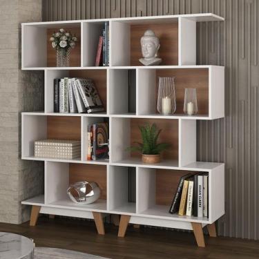 Imagem de Estante para Livros 8 Nichos Branco/Nogal Cj-007 - Hecol Móveis, Branc