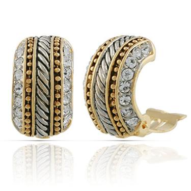 Imagem de Brincos JanKuo Jewelry de dois tons de cristais em formato simétrico estilo antigo Bali