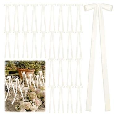 Imagem de 24 peças grandes laços de fita marfim de casamento para cadeiras de casamento faixas decorativas para banco de costas fitas elegantes de cerimônia para chá de panela, banquete, cerimônia de casamento