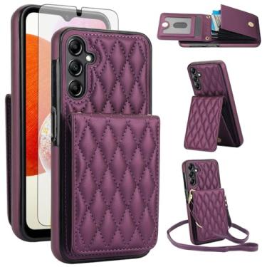 Imagem de Capa de celular para Samsung Galaxy A56 5G carteira celular com protetor de tela de vidro temperado slot para cartão de crédito, alça transversal e bloqueio de RFID A 56 56A LTE mulheres homens