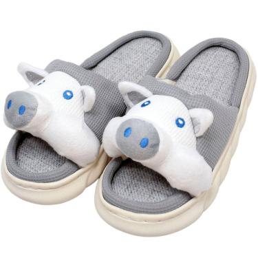 Imagem de Pantufas Sapatos Chinelo De Inverno Porquinho Pelúcia Macio