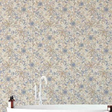 Imagem de Papel De Parede Adesivo Floral Flor Folhas Creme Cinza 3m - DELIQUADRO