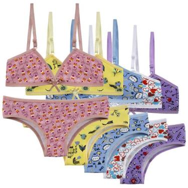Imagem de Kit 3 Conjuntos Infantil Lingerie Calcinha e Sutian sem Bojo Menina Mo