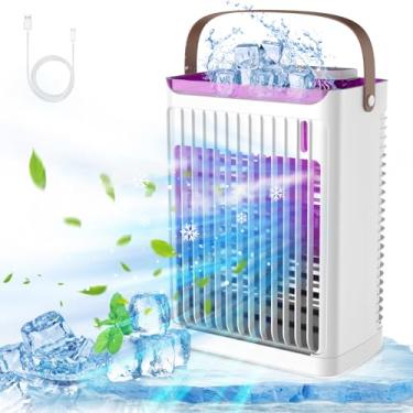 Imagem de Ar condicionado portátil, mini ventilador de refrigeração pessoal com 5 velocidades de vento/7 luzes de LED, ar condicionado de 680 ml, 2 ventiladores de umidificador de ar de névoa fria para quarto