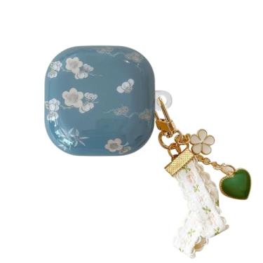 Imagem de QYFZXLV Capa para Galaxy Buds FE/2/2 Pro/Live, estampa floral à prova de choque, capa protetora com corrente para meninas e meninos (azul)