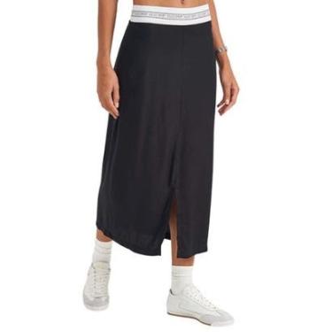 Imagem de Saia Colcci Midi Com Fenda Frontal Preta Feminina-Feminino